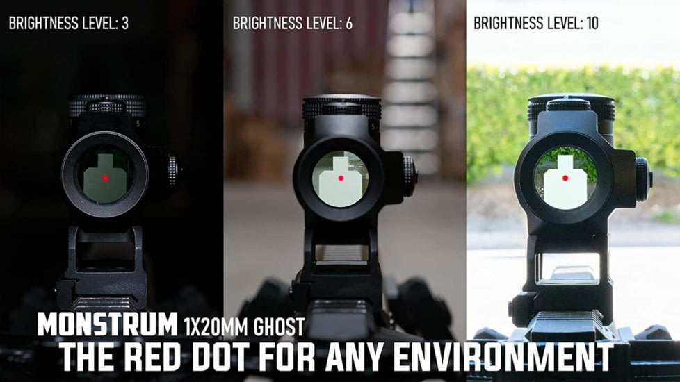 Monstrum Ghost 1x20mm Red Dot Sight, 2 MOA Dot Reticle, Type III Hardcoat Anodized, Black, RDT20B