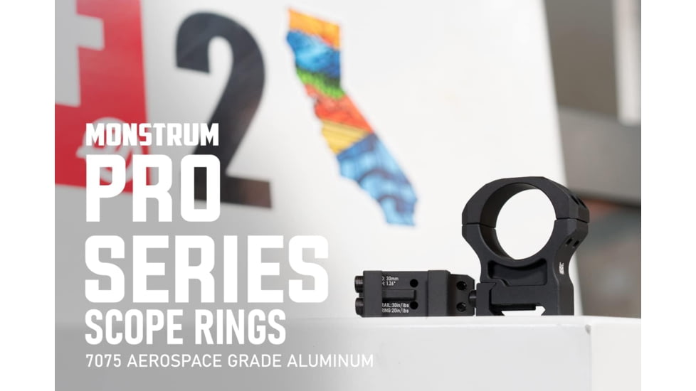 Monstrum Pro Series 7075 Aluminum Scope Rings, 30mm, High Profile, Black, ZS305H