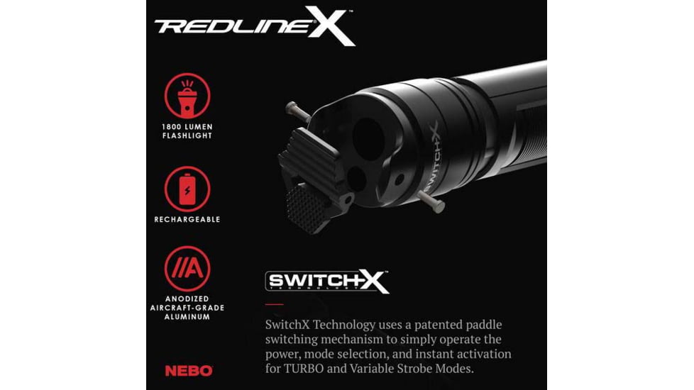 Nebo REDLINE X 1800 Lumen Rechargeable LED Flashlight, Black, NEB-FLT-0008