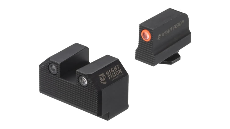 Night Fision Optics Ready Stealth Series Square-Notch Tritium Night Sights, Glock 43X MOS, 220-227in Blade Height, Orange Front Sight/Green Tritium, Black Rear Sight, Black, GLK-003-220-227-OGZG
