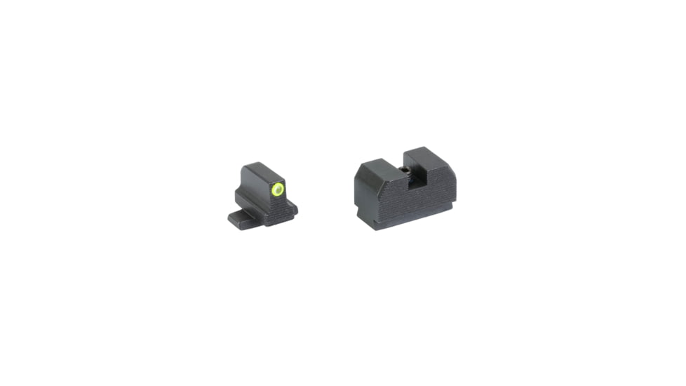 Night Fision Optics Ready Stealth Series Tritium Night Sights, SIG Sauer, P-Series Dovetail, .315-.302 Blade Height, Yellow Fluorescent Ring Front, Black Rear, Black, SIG-180-315-302-YGZX