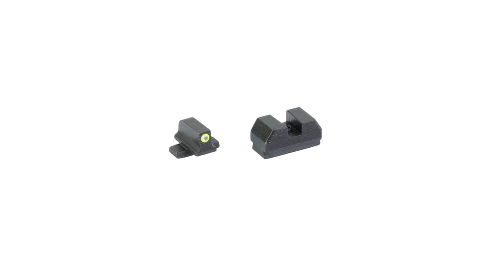 Night Fision Optics Ready Stealth Series Tritium Night Sights, SIG Sauer, P-Series Dovetail, .240-.238 Blade Height, Yellow Fluorescent Ring Front, Black Rear, Black, SIG-180-240-238-YGZX
