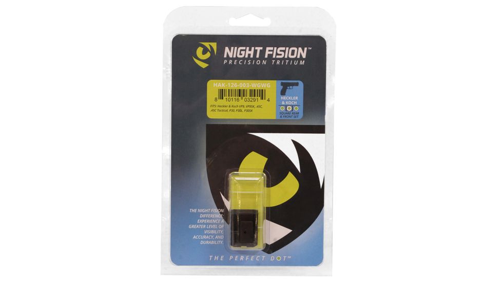 Night Fision Perfect Dot Front Night Sights w/ Square Notch Rear for HK, White Front w/ Green Tritium - White Rear w/ Green, fits VP9, VP9SK, .45C, .45C Tactical, P30, P30L, P, HAK-126-003-WGWG