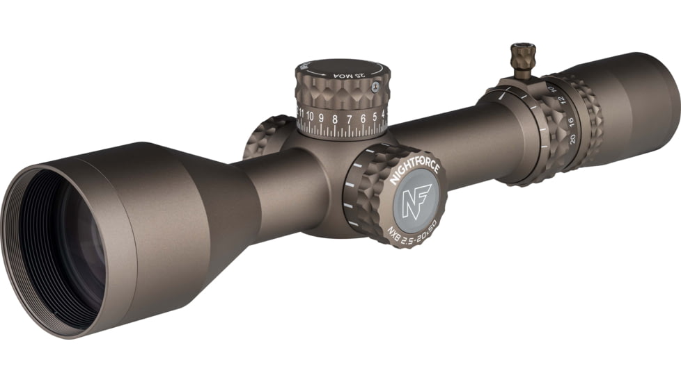 NightForce NX8 2.5-20x50mm Rifle Scope, 30mm Tube, Second Focal Plane, MOAR-CF2 Reticle, Dark Earth, C686