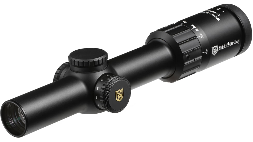 Nikko Stirling Boar Eater 1-4x24mm, 30mm Tube, Rifle Scope, Glass Reticle, 4 Extreme Dot, Matte Black, NSBE1424