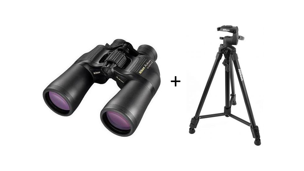 Nikon 10-22x50 Action Zoom XL Porro Prism Binoculars, Matte Black - Box Pack 7234 w/ Nikon Slik Full-Size Spotting Scope / Camera 61in Tripod, Black 847