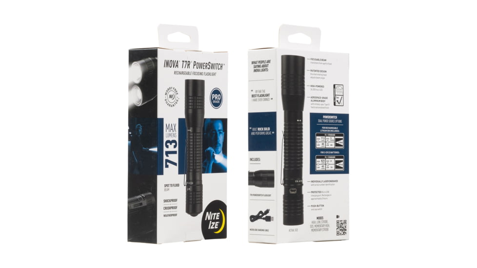 Nite Ize Inova T7R PowerSwitch Rechargeable Focusing Flashlight, 713 Lumens, T7RA-01-R8