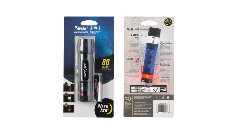Nite Ize Radiant 3-in-1 Mini Flashlight, Black, NL1B-01-R7