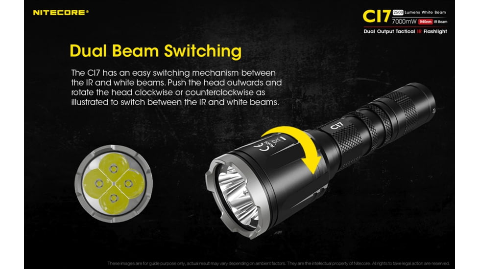 Nitecore CI7 2500 Lumen White and Infrared IR LED Flashlight, Black, 6952506405237