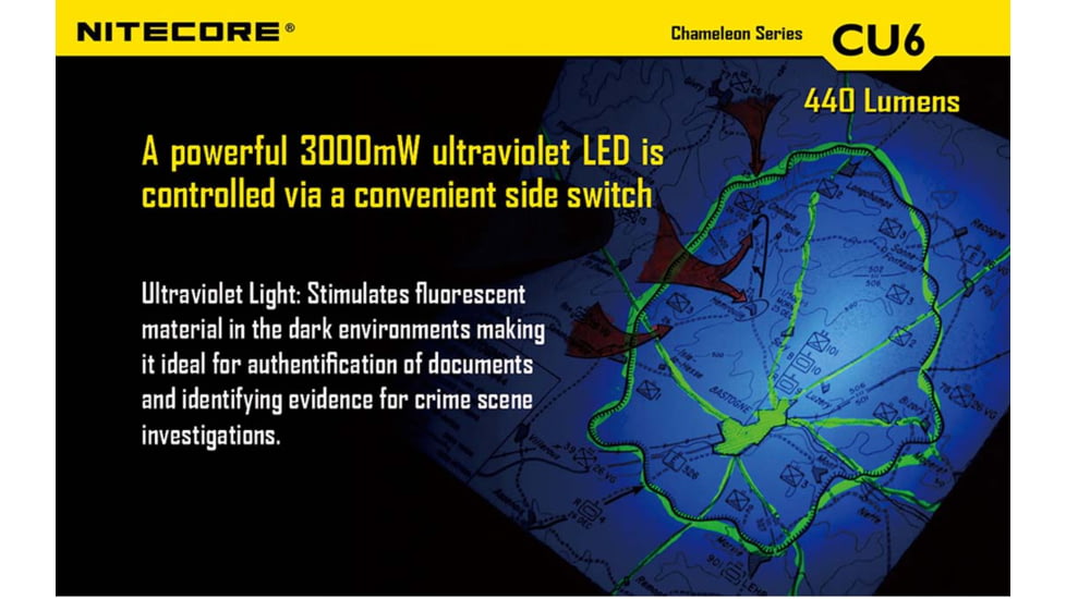 Nitecore CU6 UV and White Dual LED Flashlight, Black, 6952506401239