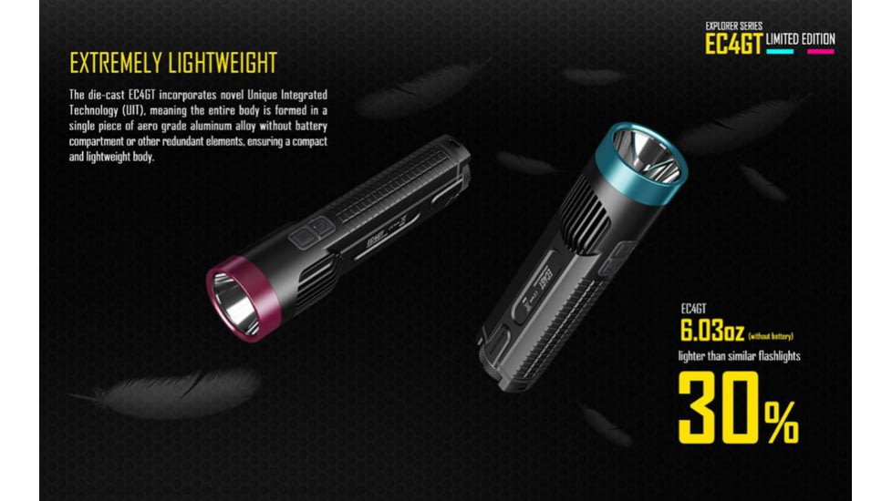 Nitecore EC4GT Flashlight CREE XP-L HI V3 LED, 1000 Lumens, Black/Blue NITECORE-EC4GT-BLUE