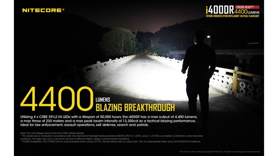 Nitecore i4000R 4400 Lumen USB-C Rechargeable LED Flashlight, Black, 6952506405848