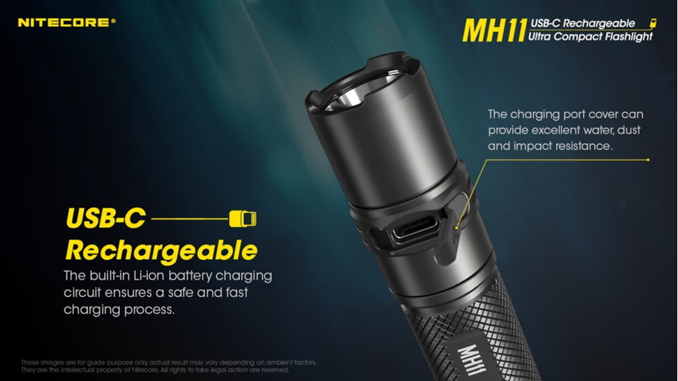 Nitecore MH11 1000 Lumen USB-C Rechargeable Flashlight, Black, 6952506406630
