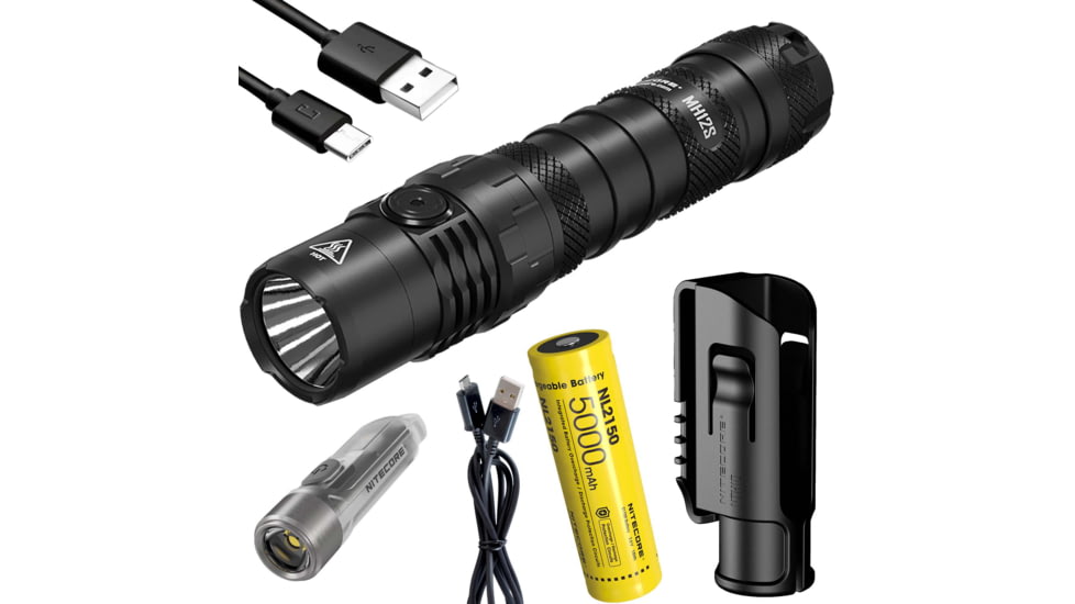 Nitecore MH12S 1800 Lumen Rechargeable Flashlight with a TIKI UV Keychain Light, Black, 6952506406999