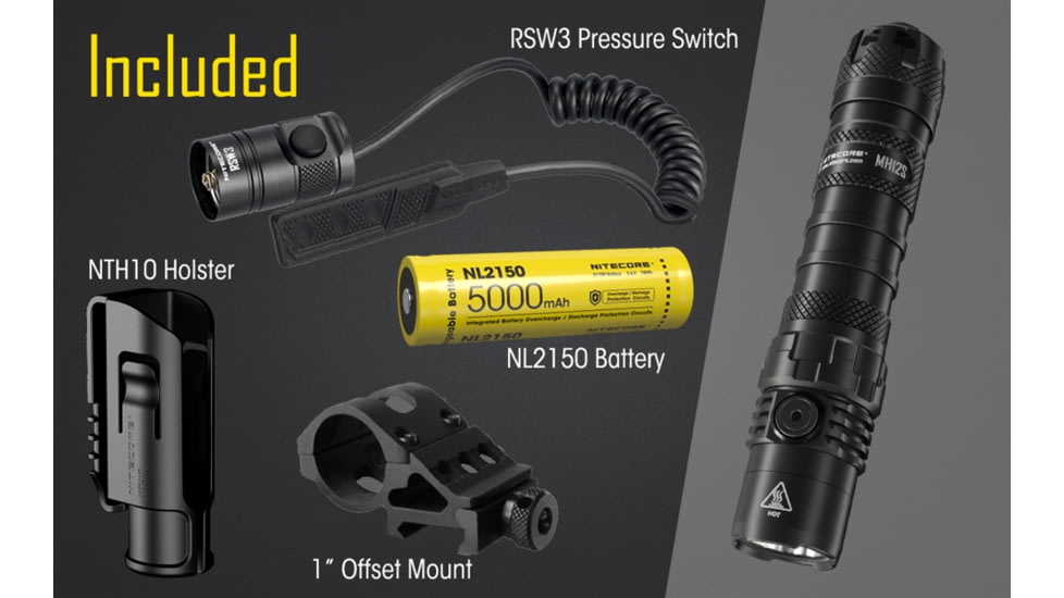 Nitecore MH12S 1800 Lumen USB-C Rechargeable Flashlight Mounting Kit, Black, 6952506466610