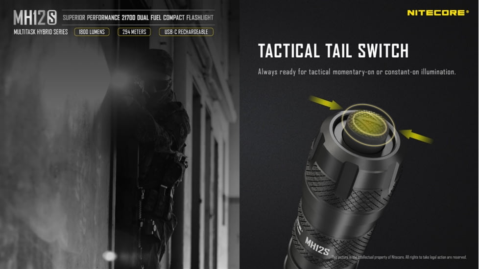 Nitecore MH12S 1800 Lumen USB-C Rechargeable Flashlight Mounting Kit, Black, 6952506466610