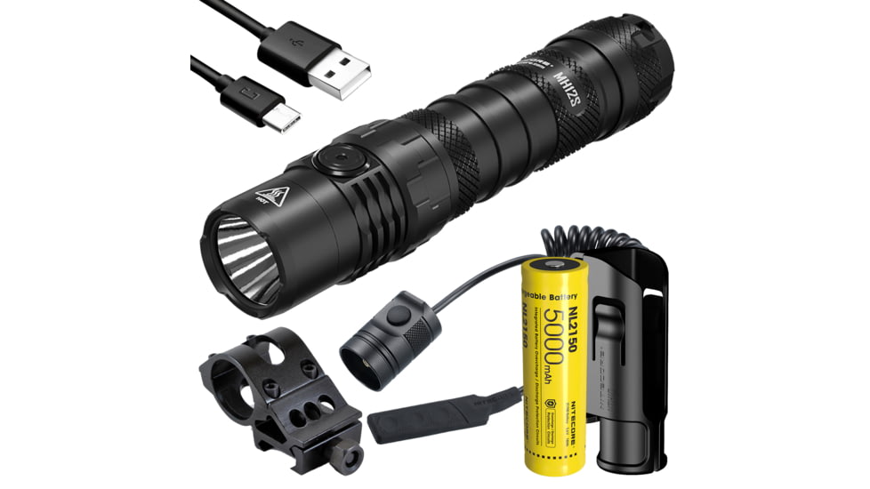 Nitecore MH12S 1800 Lumen USB-C Rechargeable Flashlight Mounting Kit, Black, 6952506466610
