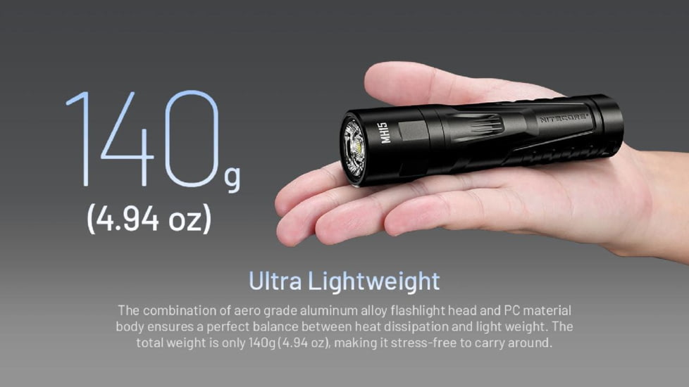 Nitecore MH15 2-in-1 Rechargeable Power Bank/Flashlight, 2000 Lumen, Black, FL-NITE-MH15
