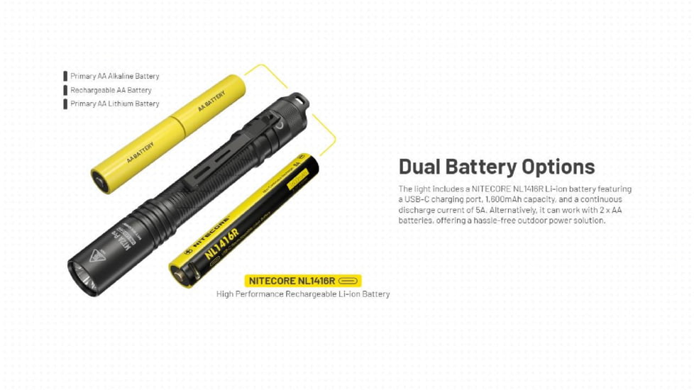 Nitecore MT2A Pro LED EDC Rechargeable Flashlight, AA, 1000 Lumen, Black, FL-NITE-MT2APRO