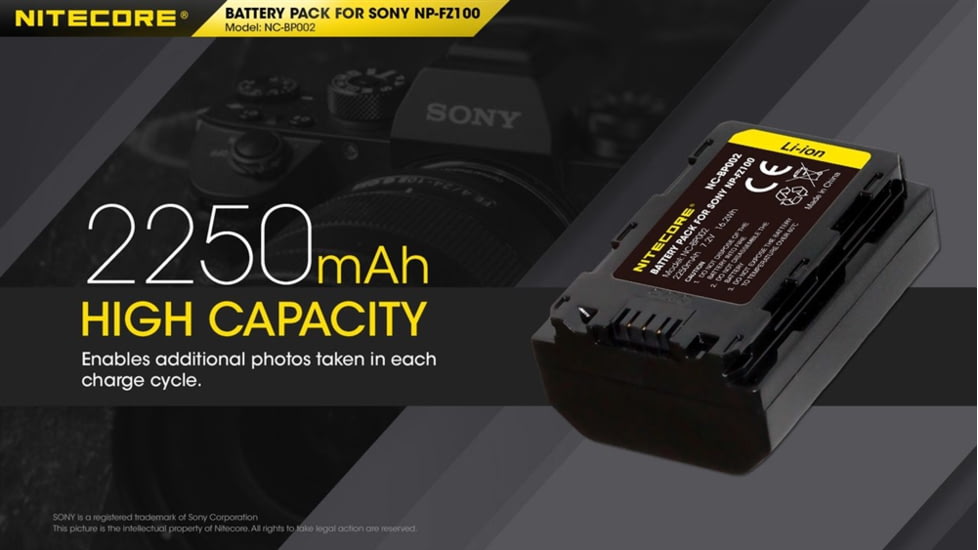 Nitecore NC-BP002 Camera Battery Compatible with Sony NP-FZ100, Black, 6952506494590