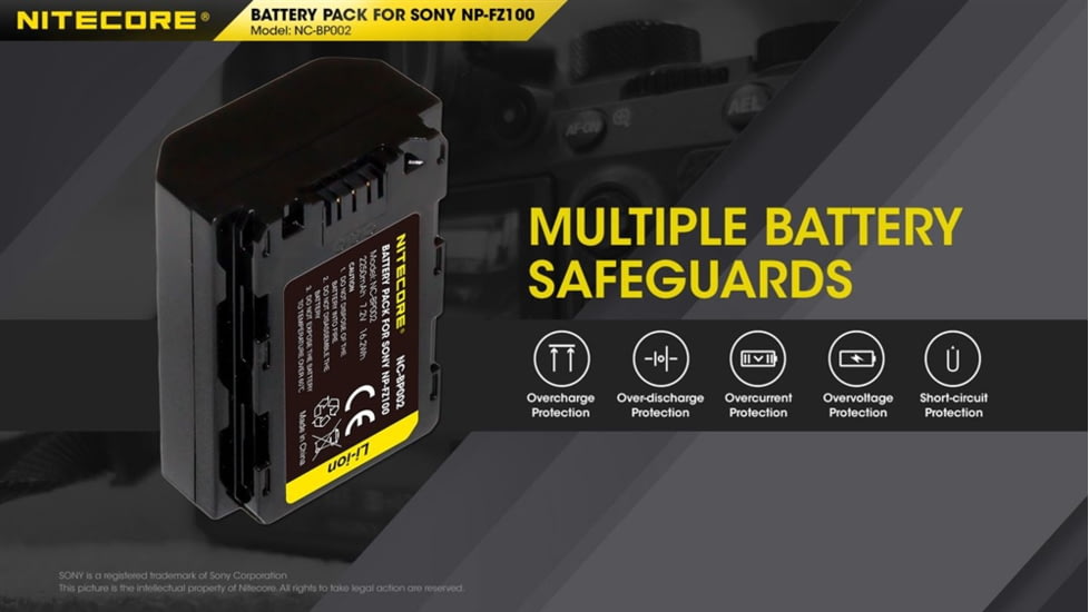Nitecore NC-BP002 Camera Battery Compatible with Sony NP-FZ100, Black, 6952506494590