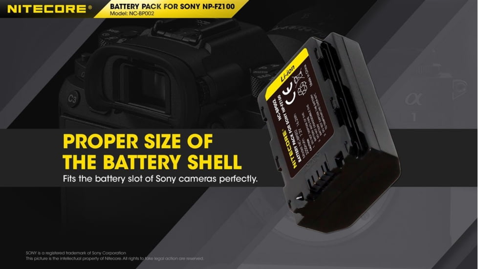 Nitecore NC-BP002 Camera Battery Compatible with Sony NP-FZ100, Black, 6952506494590