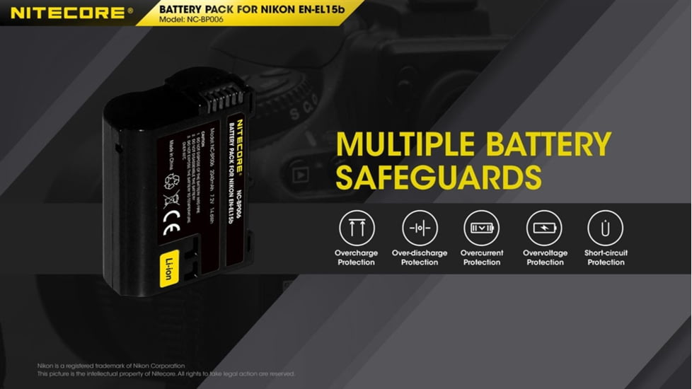 Nitecore NC-BP006 Camera Battery Compatible with Nikon EN-EL15B, Black, 6952506494576