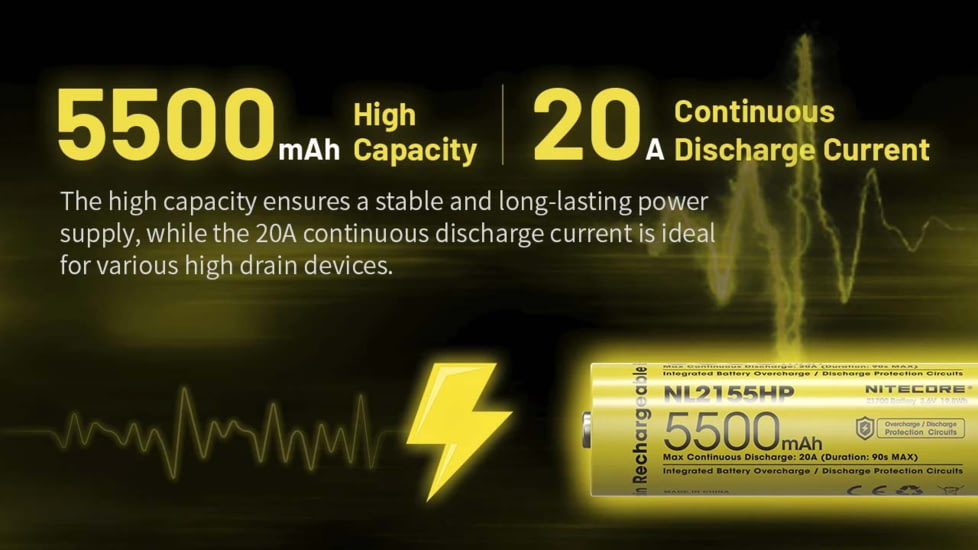 Nitecore NL2155HP 5500mAh 21700 Rechargeable Battery