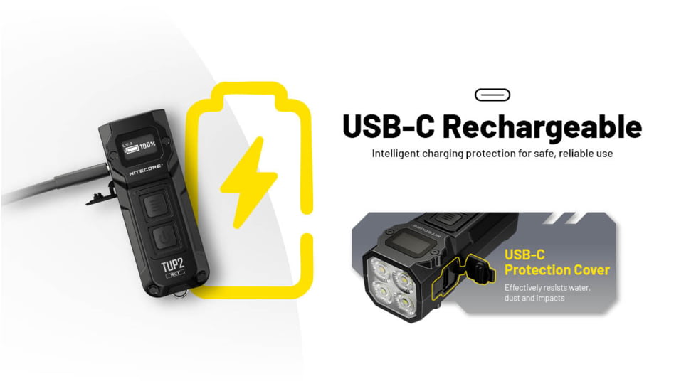 Nitecore TUP2 MCT Rechargeable Keychain EDC Lithium Ion 1200 Lumens LED Flashlight, Orange, 6952506409549