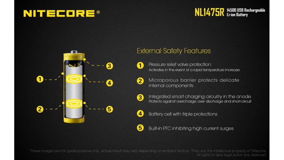 Nitecore NL1475R 750mAh USB Rechargeable 14500 Battery, Yellow, 6952506492404