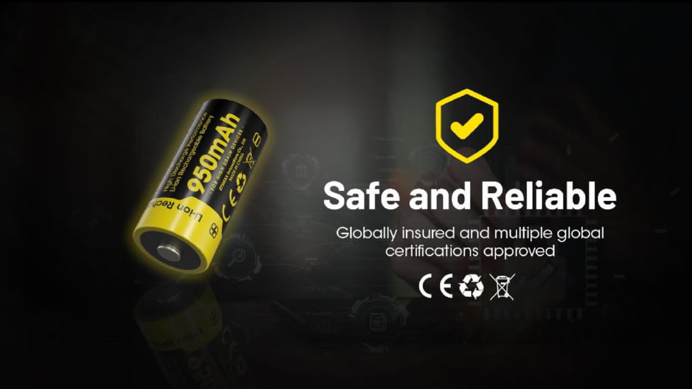 Nitecore NL169 950mAh Rechargeable 16340 Battery, Yellow, BAT-NITE-16340-NL169