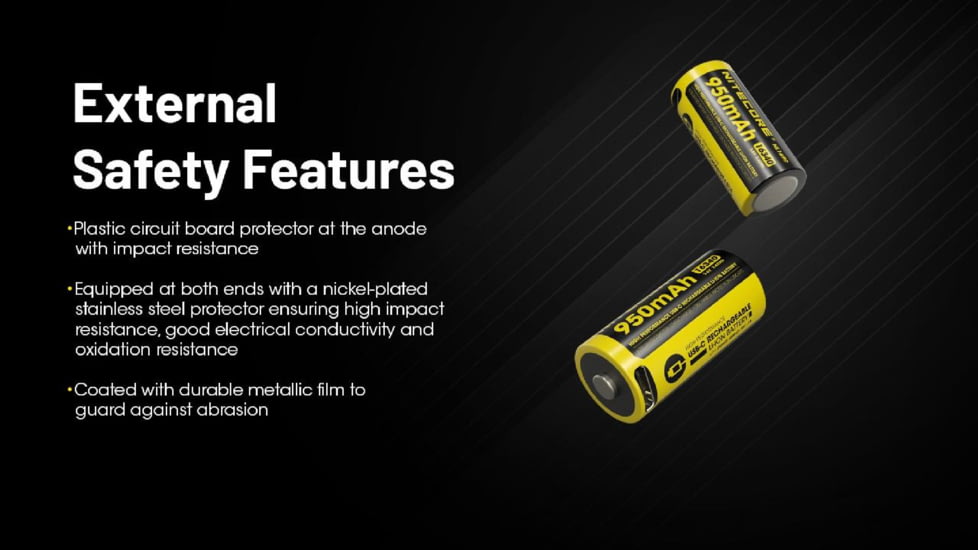Nitecore NL169R 950mAh USB-C Rechargeable 16340 Battery, Yellow, BAT-NITE-16340-NL169R