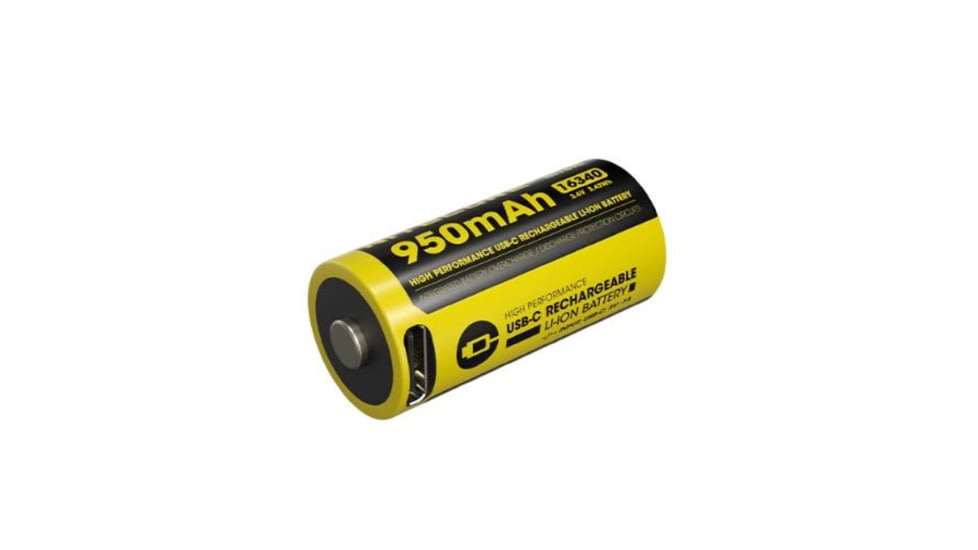 Nitecore NL169R 950mAh USB-C Rechargeable 16340 Battery, Yellow, BAT-NITE-16340-NL169R
