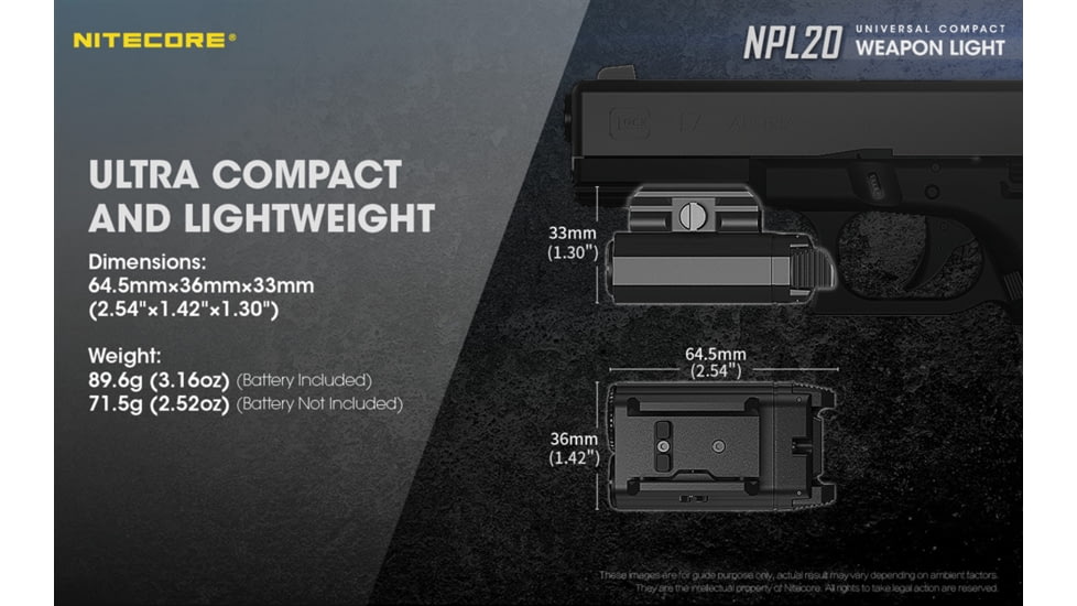 Nitecore NPL20 Compact Rail Mount FlashLight, Black, 6952506404131