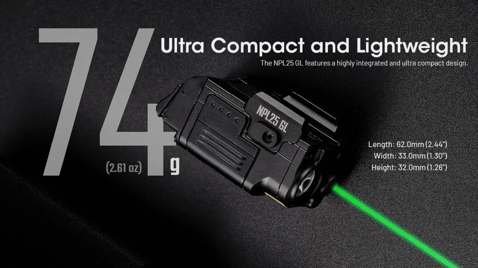 Nitecore NPL25 GL 900 Lumens LED Weapon Light w/Green Laser Sight, Lithium Ion, Black, NPL25 GL