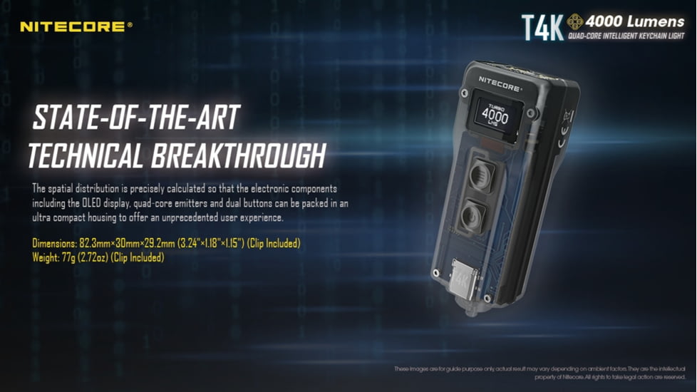 Nitecore T4K 4000 Lumen Ultra Bright EDC Flashlight, Black, 6952506406524
