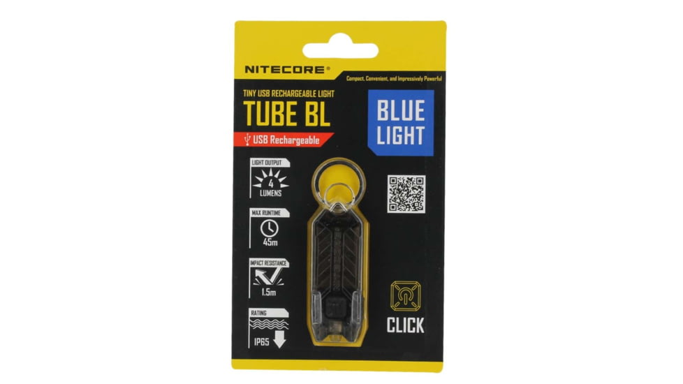Nitecore TUBE 1 x Built0In Li-ion Battery Pack 500mW Blue LED USB-Rechargeable Tactical Keylight, 4 Lumens, Black, TUBE-BL