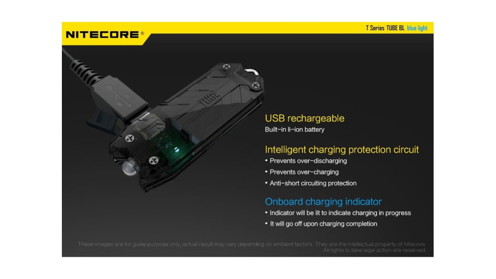 Nitecore TUBE 1 x Built0In Li-ion Battery Pack 500mW Blue LED USB-Rechargeable Tactical Keylight, 4 Lumens, Black, TUBE-BL