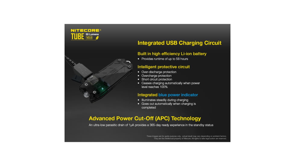 Nitecore TUBE v2.0 55 Lumen USB Rechargeable Keychain Flashlight, Blue, 6952506405367