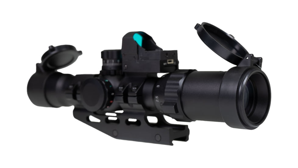 Northtac Assault 1-4x28 Rifle Scope w/Micro Red Dot, 30mm Tube, Second Focal Plane, Mil Dot Reticle, Black, NT1428BH