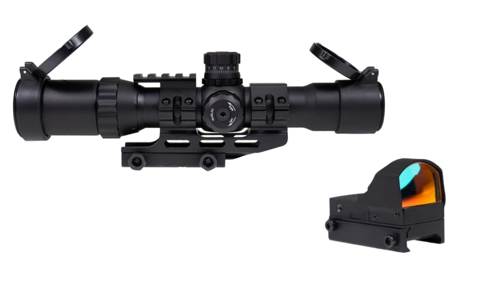 Northtac Assault 1-4x28 Rifle Scope w/Micro Red Dot, 30mm Tube, Second Focal Plane, Mil Dot Reticle, Black, NT1428BH