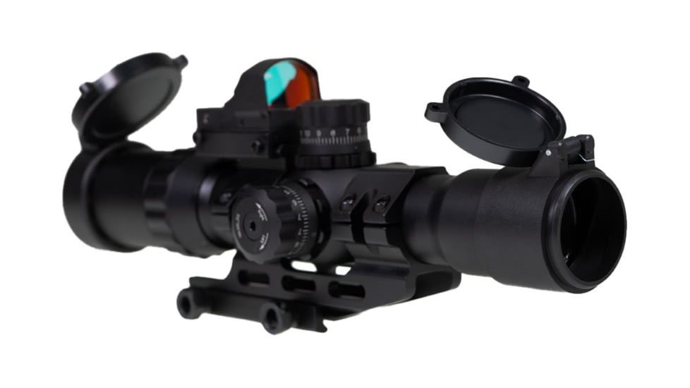Northtac Assault 1-4x28 Rifle Scope w/Micro Red Dot, 30mm Tube, Second Focal Plane, Mil Dot Reticle, Black, NT1428BH