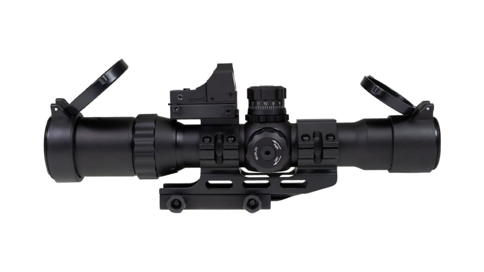 Northtac Assault 1-4x28 Rifle Scope w/Micro Red Dot, 30mm Tube, Second Focal Plane, Mil Dot Reticle, Black, NT1428BH