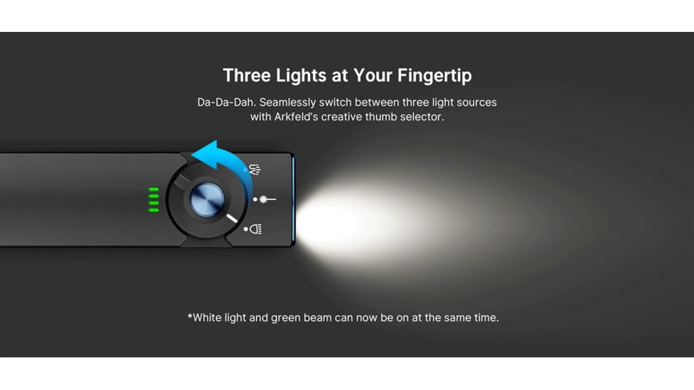 Olight Arkfeld Pro LED Rechargeable Flashlight / UV Light &amp; Green Laser, 1300 Lumen, Black, FL-OL-ARKFELDPRO-CWBK