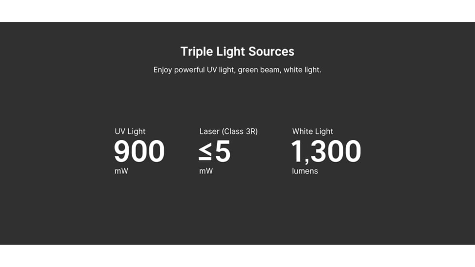 Olight Arkfeld Pro LED Rechargeable Flashlight / UV Light &amp; Green Laser, 1300 Lumen, Black, FL-OL-ARKFELDPRO-CWBK