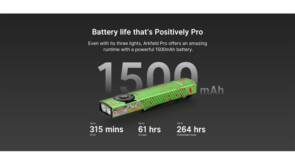 Olight Arkfeld Pro LED Rechargeable Flashlight / UV Light &amp; Green Laser, 1300 Lumen, Black, FL-OL-ARKFELDPRO-CWBK