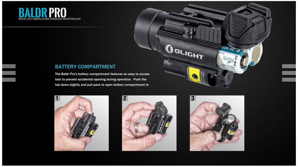 Olight Baldr Pro w/ Green Laser Sight LED Flashlight, Cool White, 1350 Lumens, Black, FL-OL-BALDRPRO-BK