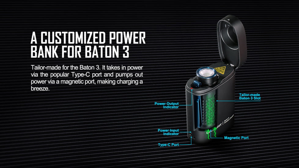 Olight Baton 3 Premium Edition w/ Wireless Charging Case LED Flashlight, Cool White, 1200 Lumens, Black, FL-OL-BATON3-KIT-BK