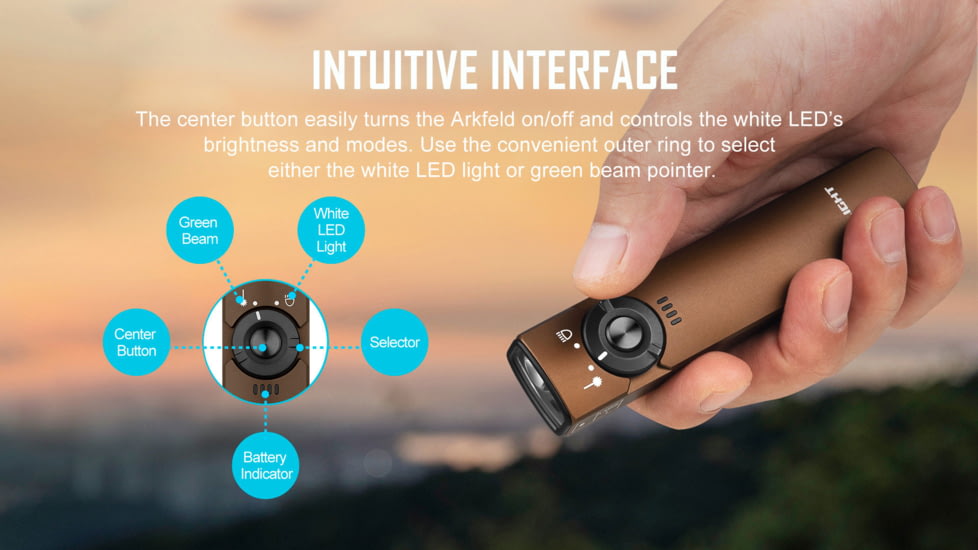 Olight Olight Arkfeld 1000 Lumen Rechargeable EDC Flashlight &amp; Green Laser, Black, FL-OL-ARKFELD-CWBK