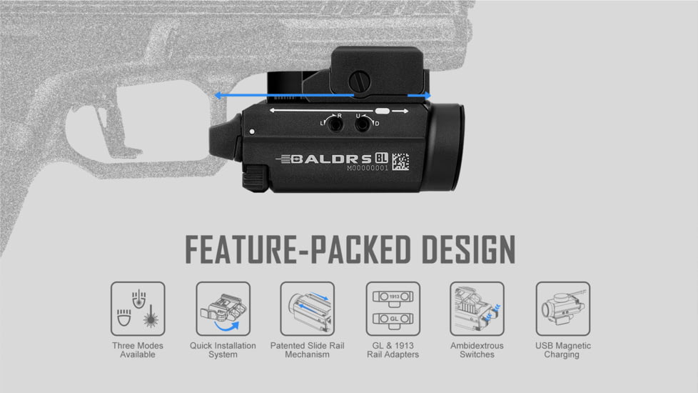 Olight Olight Baldr S BL 800 Lumen Tactical Flashlight with Blue Laser Sight, Black, FL-OL-BALDRS-BLUE-BK